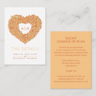 Carte D'accompagnement Détails du mariage orange tulipes coeur monogramme