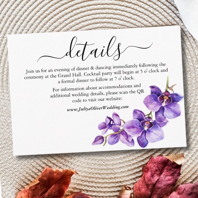 Carte D'accompagnement Détails du mariage Orchidée violet et blanc (Créateur téléchargé)