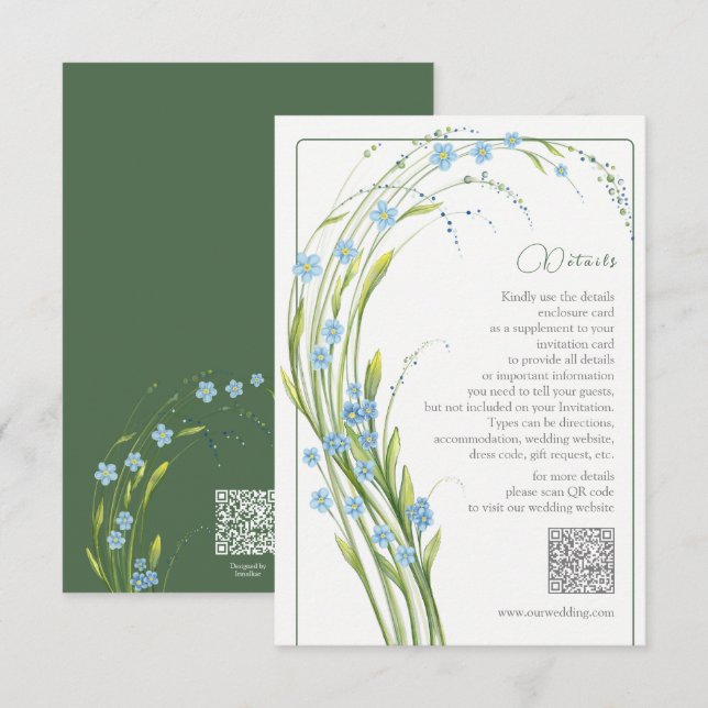 Carte D'accompagnement Détails du Mariage Oublier-Me-Pas (Devant / Derrière)
