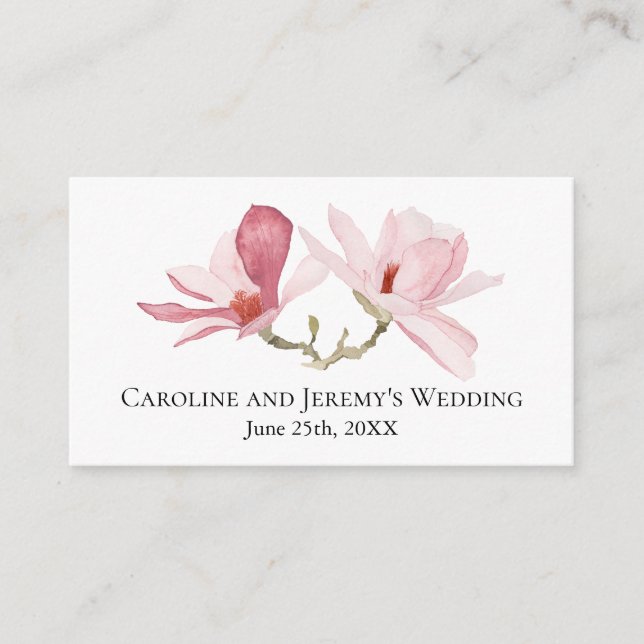 Carte D'accompagnement Détails du Mariage Pink Magnolias (Devant)