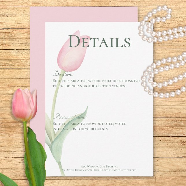 Carte D'accompagnement Détails du Mariage Pink Tulip Solo (Pink Tulip Solo Wedding Details Enclosure Card)