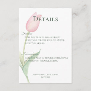 Carte D'accompagnement Détails du Mariage Pink Tulip Solo