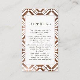 Carte D'accompagnement Détails du Mariage Plaid en cuivre Bronze Foil