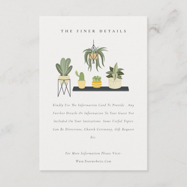 Carte D'accompagnement Détails du Mariage Plante Succulent Poted Leafy (Devant)