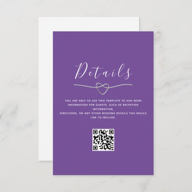 Carte D'accompagnement Détails du Mariage pourpre Code QR (Devant / Derrière)