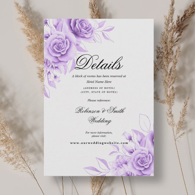 Carte D'accompagnement Détails du Mariage romantique Floral Purple (Romantic Floral Purple Wedding Details Enclosure Card)
