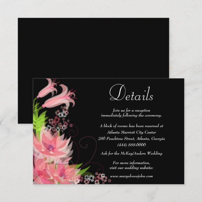 Carte D'accompagnement Détails du Mariage romantique rose floral (Devant / Derrière)