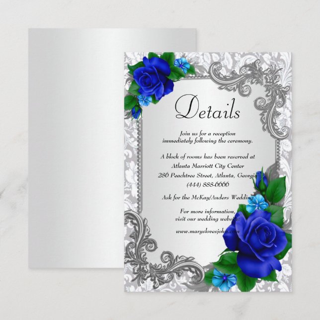 Carte D'accompagnement Détails du Mariage Rose Bleu Élégant (Devant / Derrière)