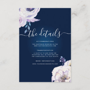 Carte D'accompagnement Détails du Mariage Rose de Navy et Lilac