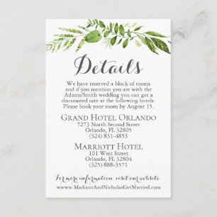 Carte D'accompagnement Détails du Mariage Rustic Greenery Insère la feuil