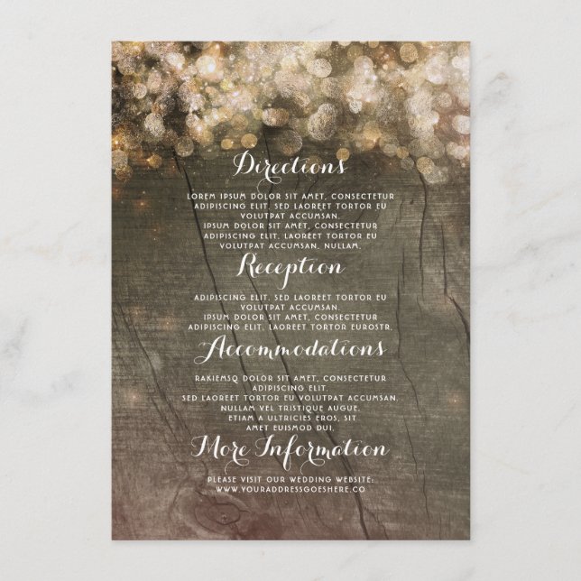 Carte D'accompagnement Détails du Mariage rustique Gold String (Devant)