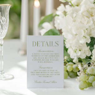 Carte D'accompagnement Détails du Mariage Sage Green & Sky Blue