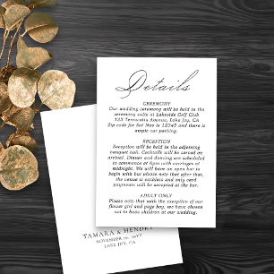 Carte D'accompagnement Détails du mariage Script de calligraphie blanc