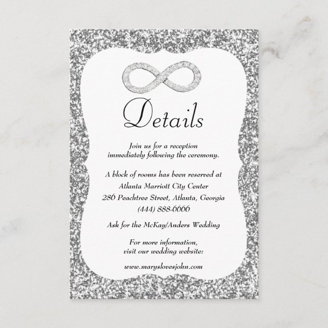 Carte D'accompagnement Détails du Mariage Silver Parties scintillant Diam (Devant)