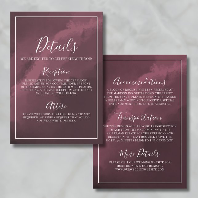 Carte D'accompagnement Détails du Mariage simple Bourgogne (Simple Burgundy Wedding Details Enclosure Card)