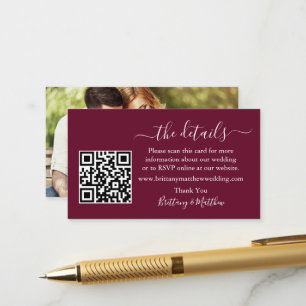 Carte D'accompagnement Détails du mariage Site web QR Photo Bourgogne