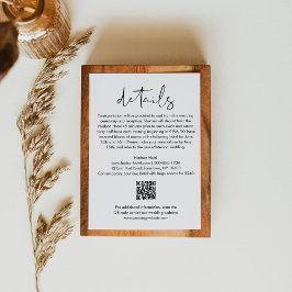 Carte D'accompagnement Détails du Mariage STÉLLA Minimaliste QR Code 3.5x