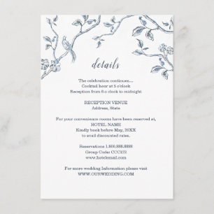 Carte D'accompagnement Détails du Mariage Toile de France bleu et blanc