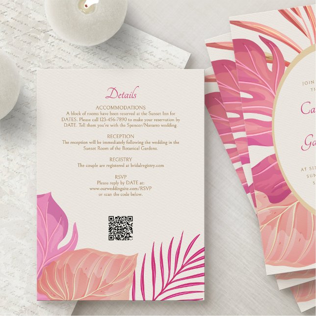 Carte D'accompagnement Détails du Mariage Tropical Beach Pink (Créateur téléchargé)