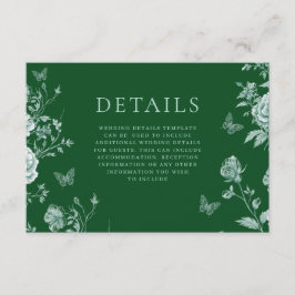 Carte D'accompagnement Détails du Mariage vert émeraude Vintage enchanté