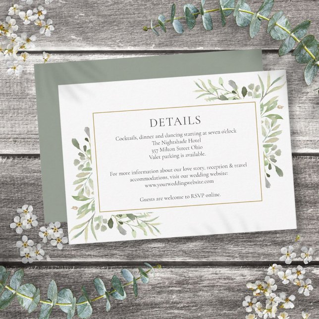 Carte D'accompagnement Détails du Mariage Watercolor Greenery (Watercolor Greenery Wedding Details Enclosure Card)