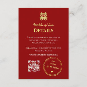 Carte D'accompagnement Détails du visa d'entrée mariage chinois rouge fon