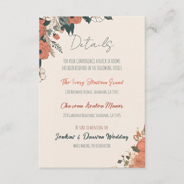Carte D'accompagnement Détails élégants du Mariage floral (Devant)