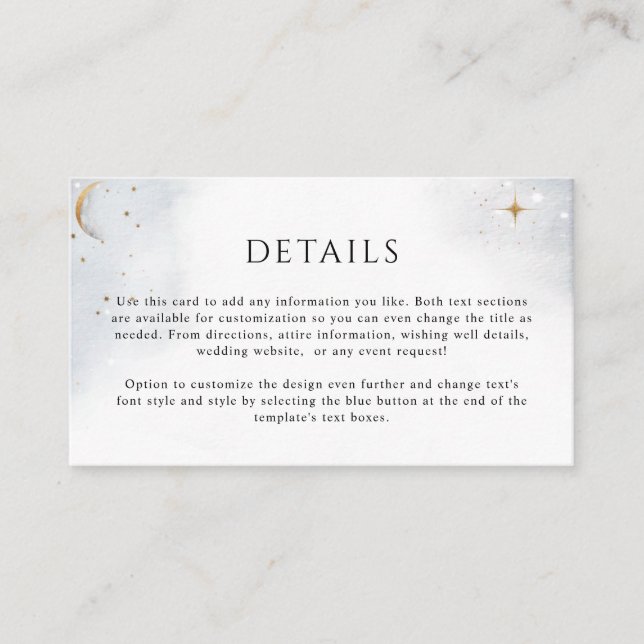 Carte D'accompagnement Détails Élégants (Ou Autres) Mariage céleste (Devant)