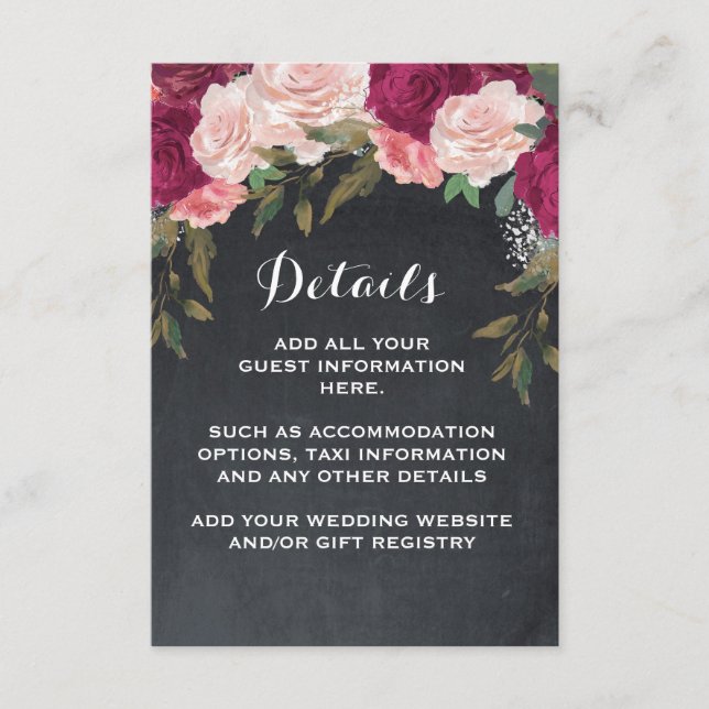 Carte D'accompagnement Détails et fiche mariage rose bordeaux (Devant)
