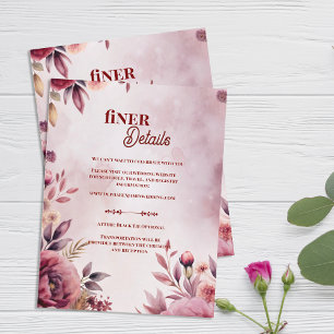 Carte D'accompagnement Détails fins de mariage floral rose romantique