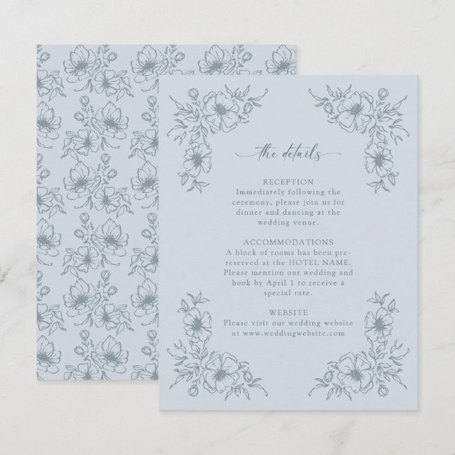 Carte D'accompagnement Détails Floral bleu foncé (Devant / Derrière)