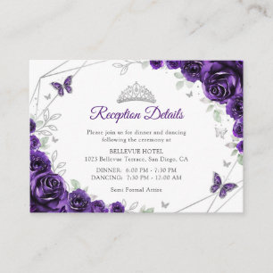 Carte D'accompagnement Détails Floraux Argent Violet pour Quinceanera