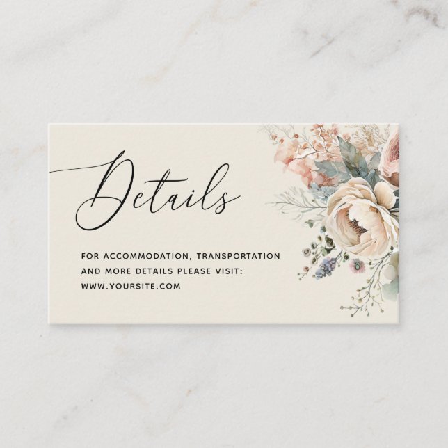 Carte D'accompagnement Détails floraux de l'aquarelle boho. Mariage éléga (Devant)