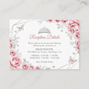 Carte D'accompagnement Détails Floraux Rose Argent de Quinceanera