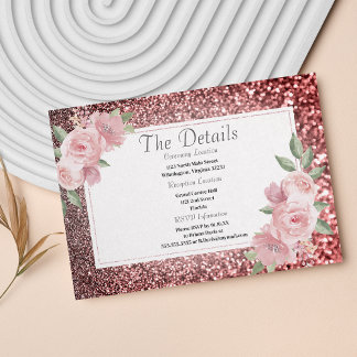 Carte D'accompagnement Détails floraux rose gold argent paillettes rose