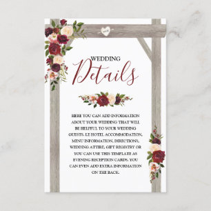 Carte D'accompagnement Détails floraux rustiques de mariage de Bourgogne