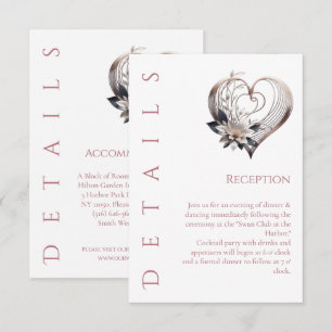 Carte D'accompagnement Détails mariage-Coeur rose moderne avec fleurs