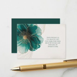 Carte D'accompagnement Détails Mariage Floral Turquoise Or