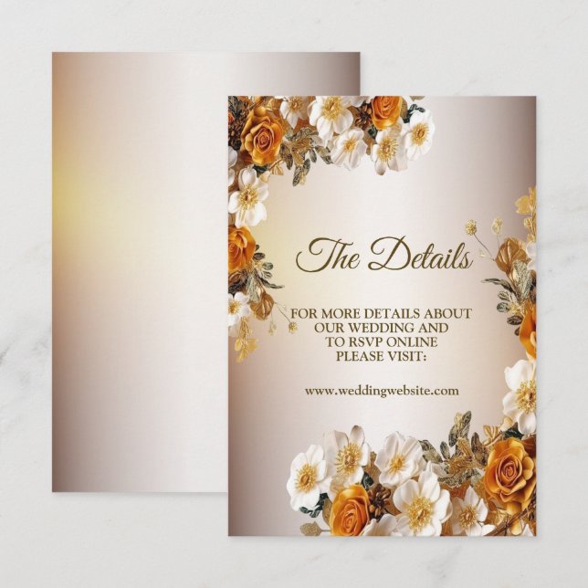 Carte D'accompagnement Détails mariage Golden Orange White Flower Elegant (Devant / Derrière)