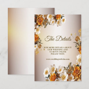 Carte D'accompagnement Détails mariage Golden Orange White Flower Elegant