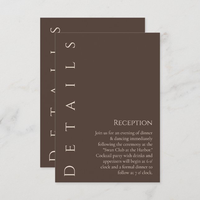 Carte D'accompagnement Détails Mariage moderne - Pays Brown (Devant / Derrière)