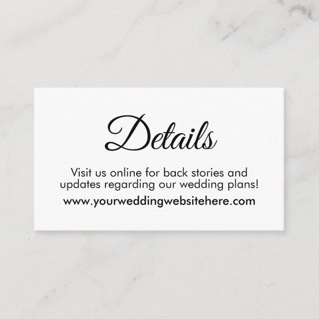 Carte D'accompagnement Détails Mariage noir et blanc simple et élégant (Devant)