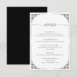 Carte D'accompagnement Détails Mariage Noir Et Blanc Simple Et Élégant