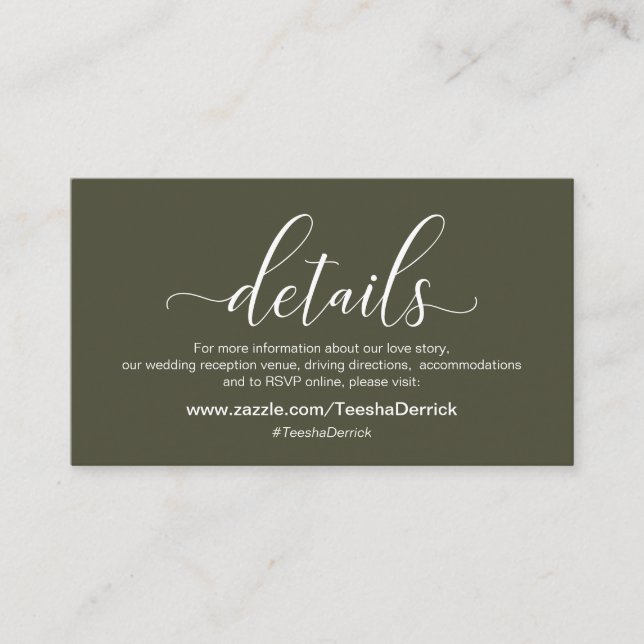 Carte D'accompagnement Détails mariage, Thème vert olive moderne (Devant)