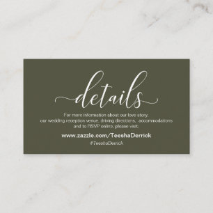 Carte D'accompagnement Détails mariage, Thème vert olive moderne