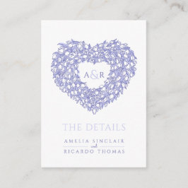 Carte D'accompagnement détails mariage tulip bouquet monogramme bleu blan