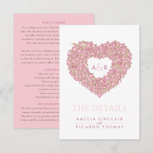 Carte D'accompagnement détails mariage tulipes rose bouquet de coeur mono