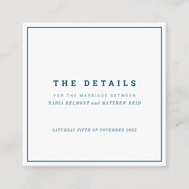 Carte D'accompagnement Détails minimaux de mariage de carré blanc de (Devant)