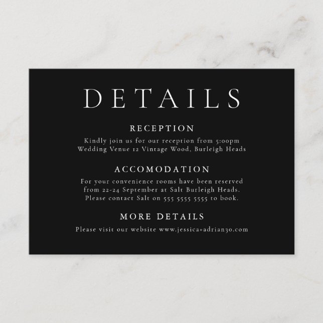 Carte D'accompagnement Détails minimaux de Mariage noir moderne (Devant)