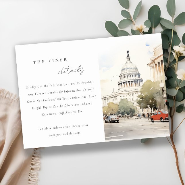 Carte D'accompagnement Détails minimaux du Mariage d'aquarelle Washington (Créateur téléchargé)